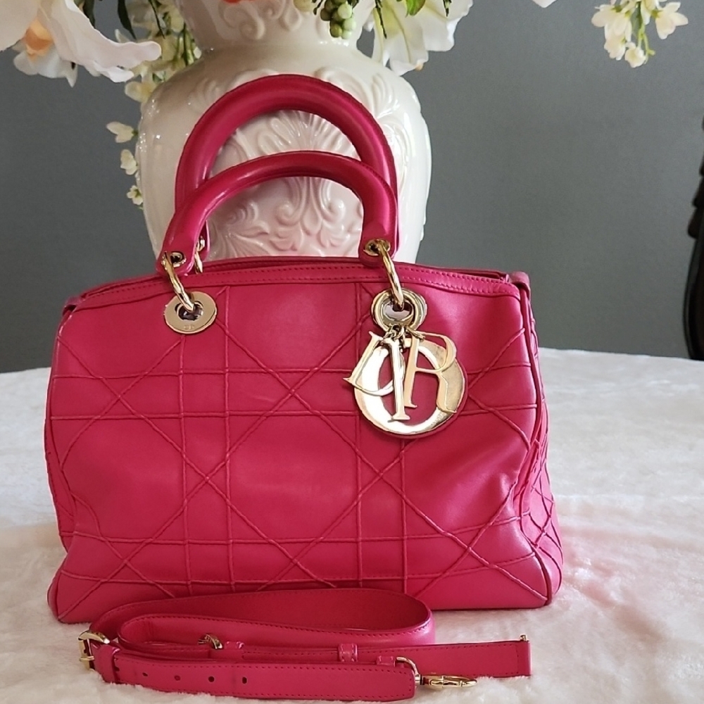 Dior Pink Quilted Satchel with Gold Hardware